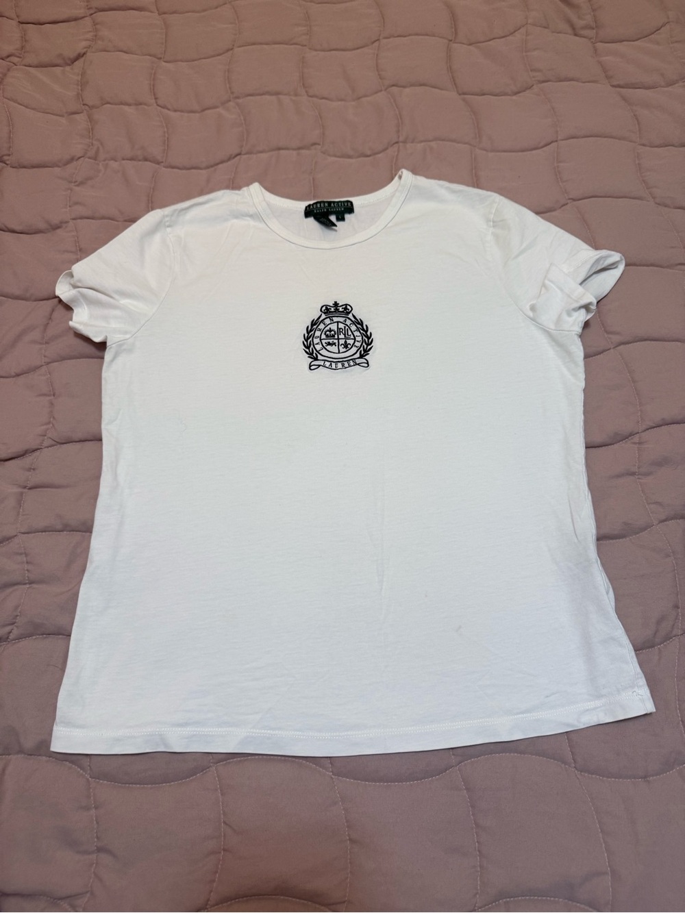 Ralph Lauren White Crewneck Tee with Navy Crest